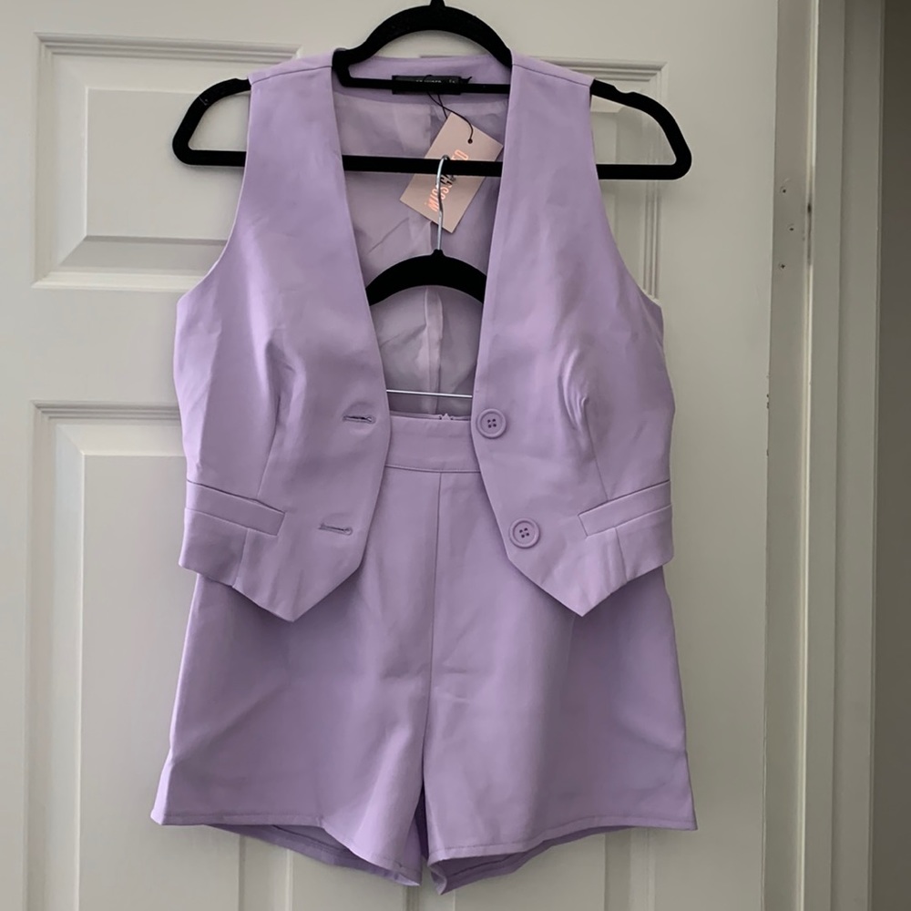 Missguided Lilac Co-ord Button Front Vest and Tailored Shorts Set